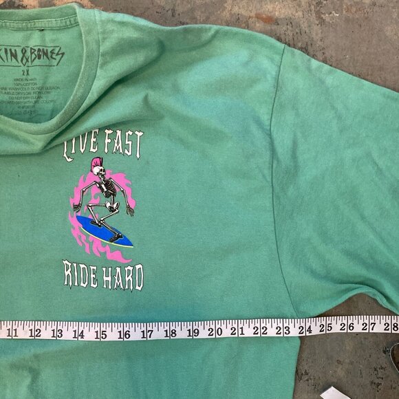 Skin and Bones Mens T-Shirt Surfer Graphic Skeleton Live Fast Ride Hard Tee 2XL - Picture 6 of 9